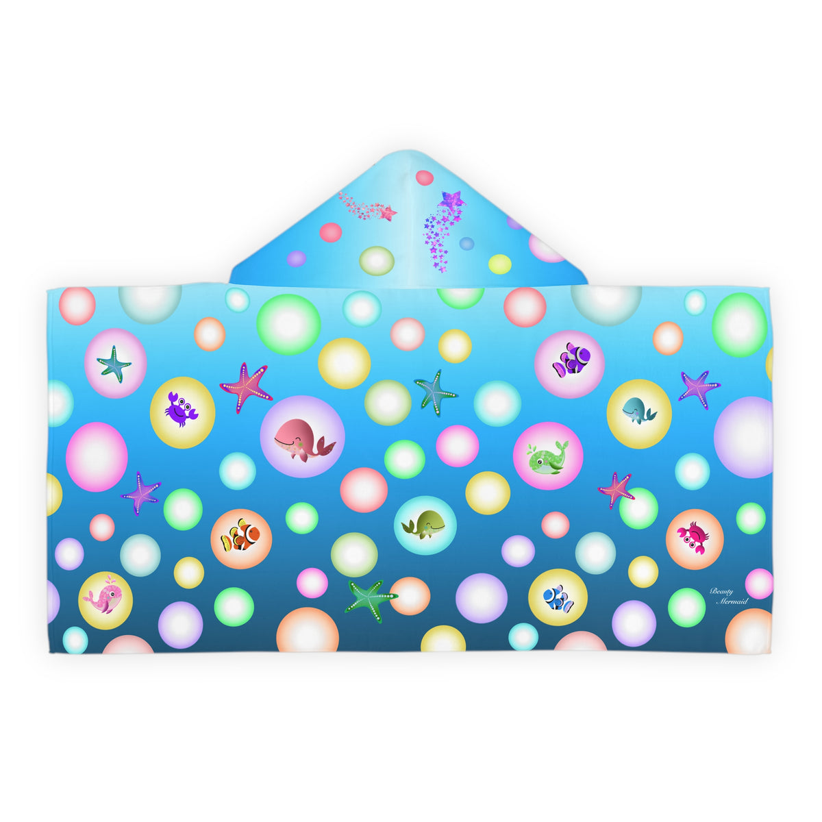 Light Blue Bubbles Sea Animals Youth Hooded Towel