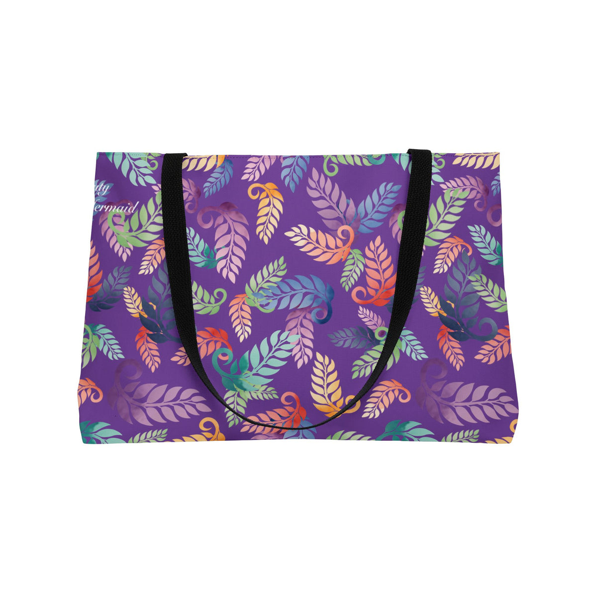Colorful Tropical Leaf Weekender Tote Bag Purple