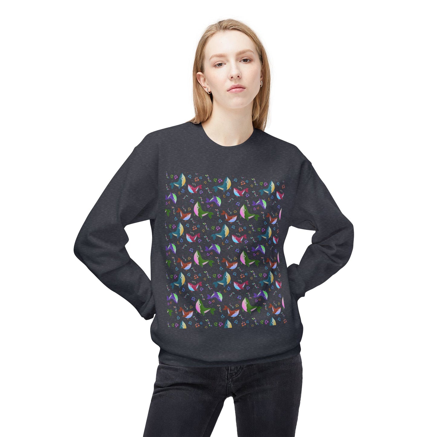 Colorful Whale Crewneck Sweatshirt