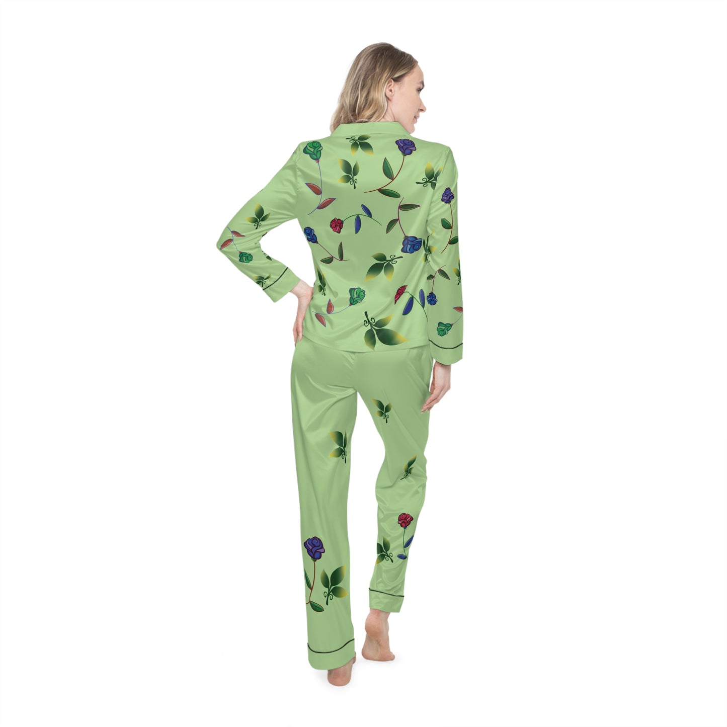 Rose Satin Pajama Green