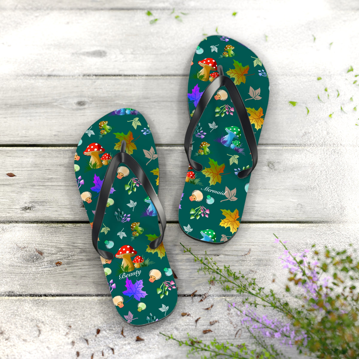 Mushroom Maple Leaves Flip Flops