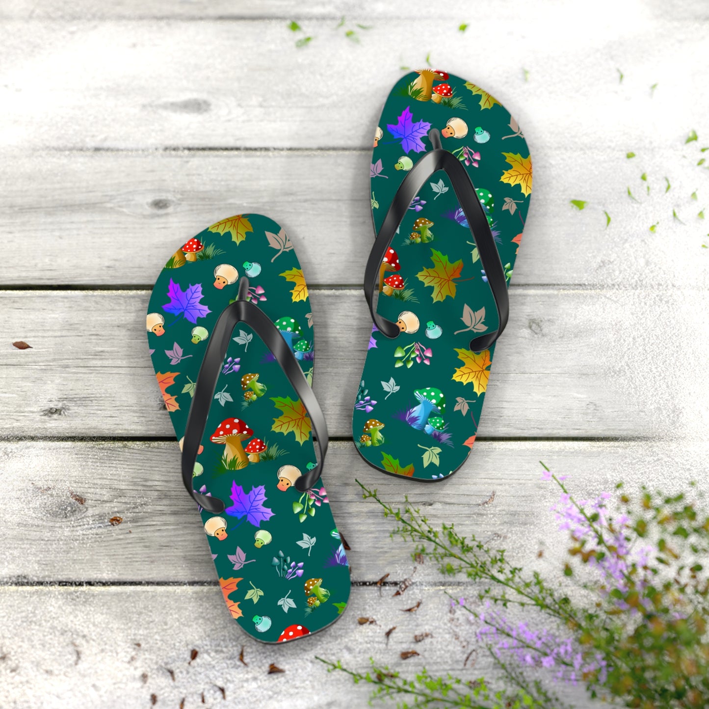 Mushroom Maple Leaves Flip Flops