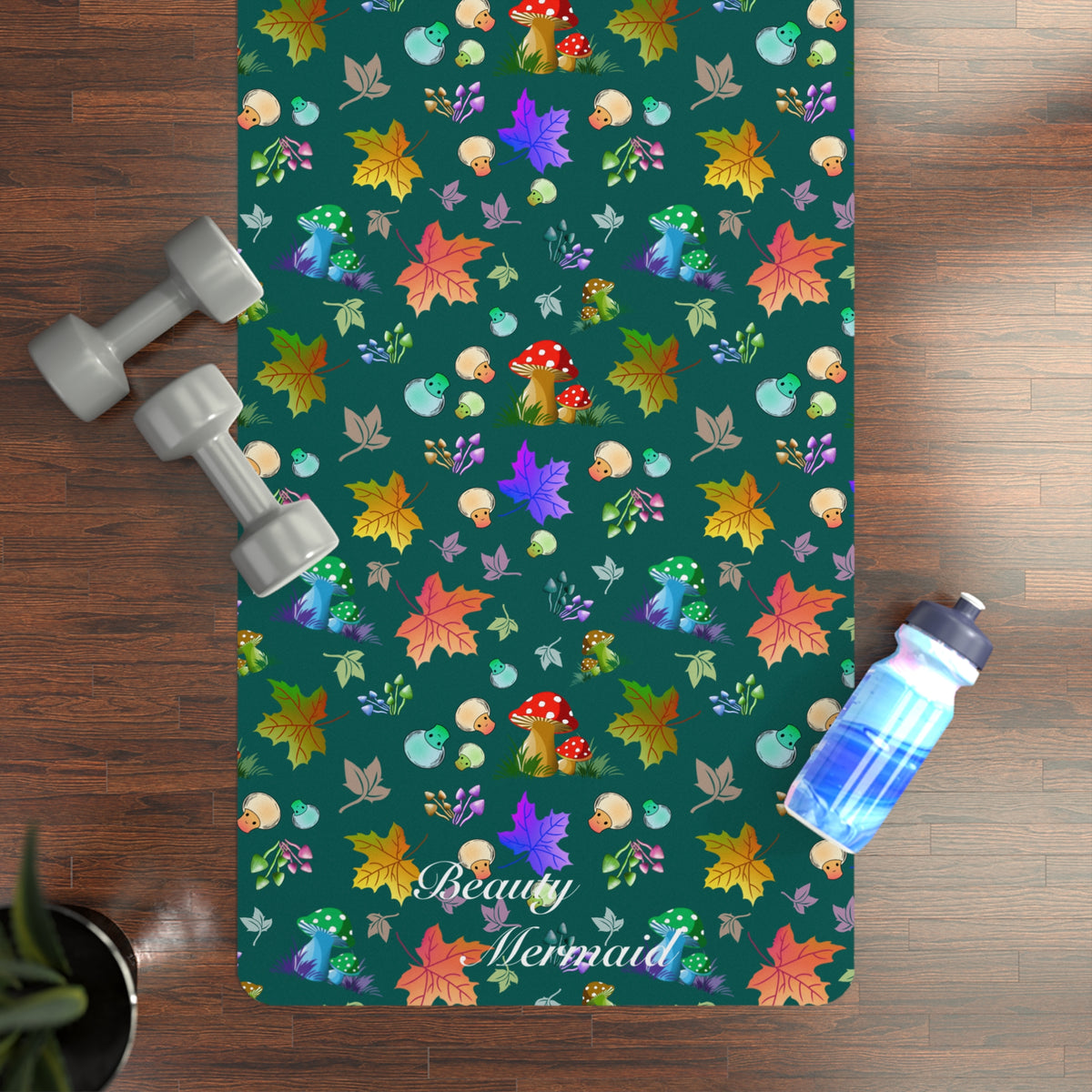 Mushroom Maple Leaves Yoga Mat