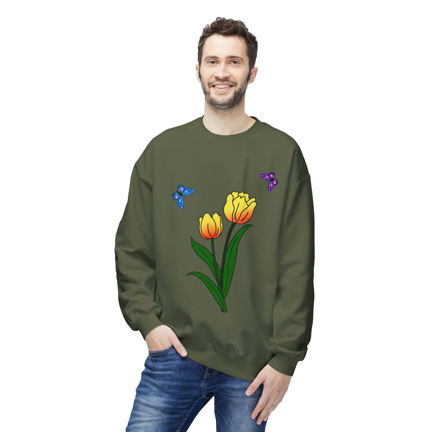 Tulip Butterfly Flower Crewneck Sweatshirt