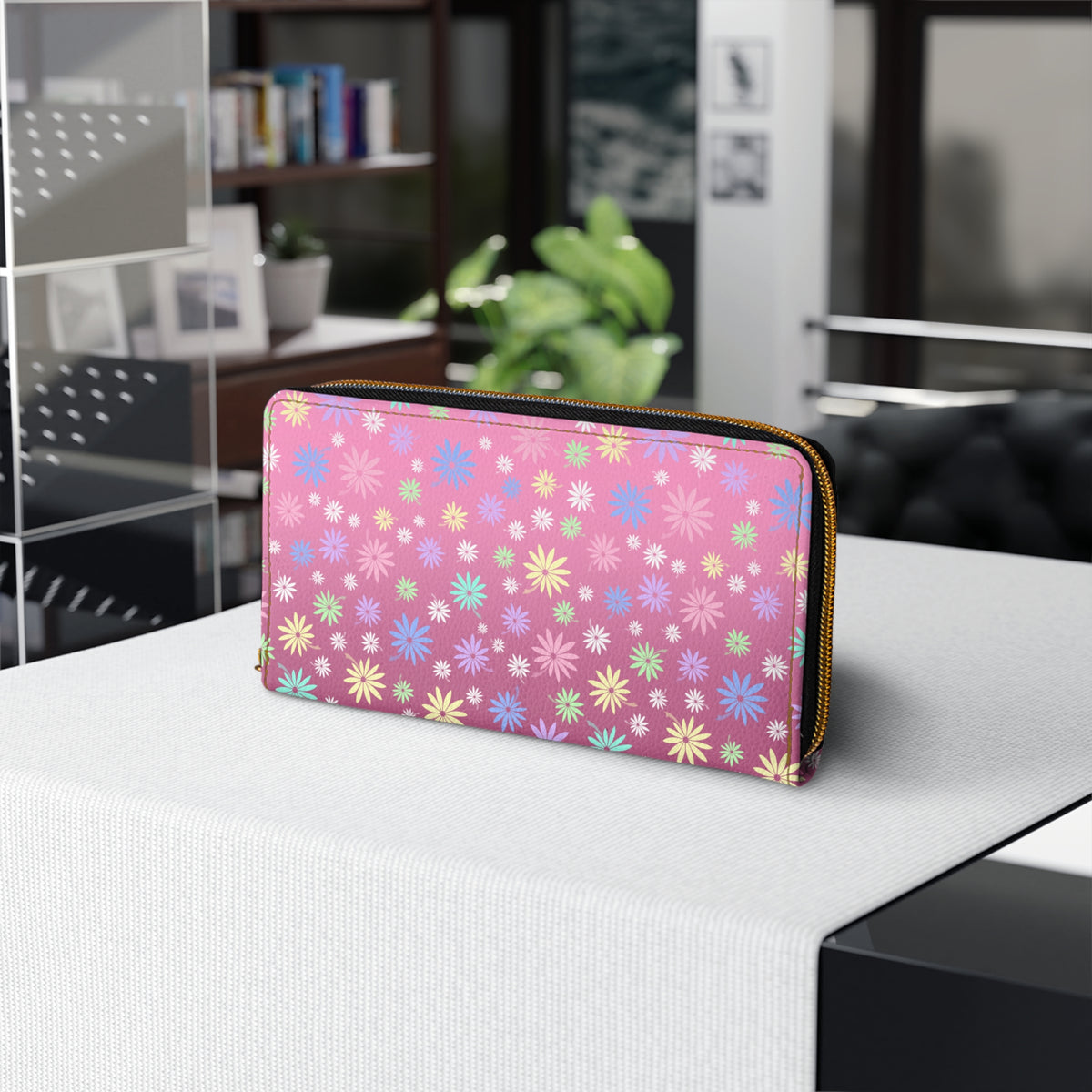 Pink Flower Zipper Wallet