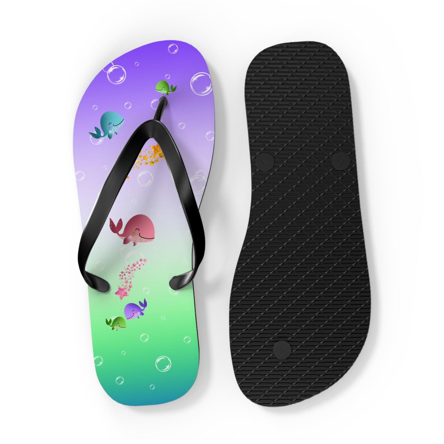 Whales Purple Green Ocean Flip Flops