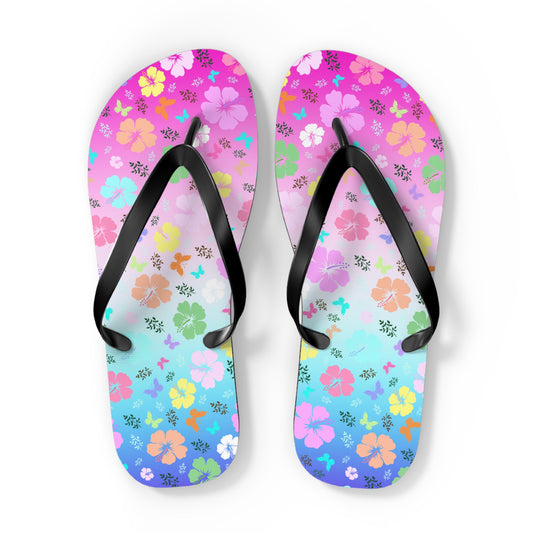 Flowers Pink Blue Flip Flops