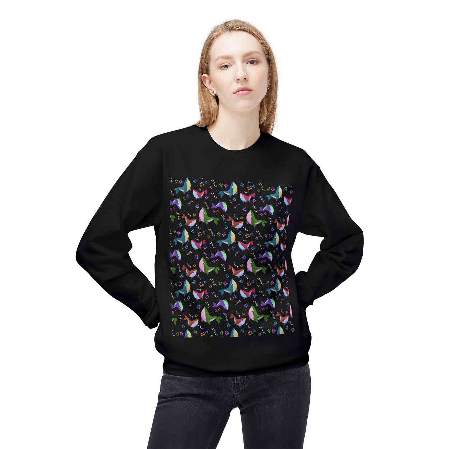 Colorful Whale Crewneck Sweatshirt