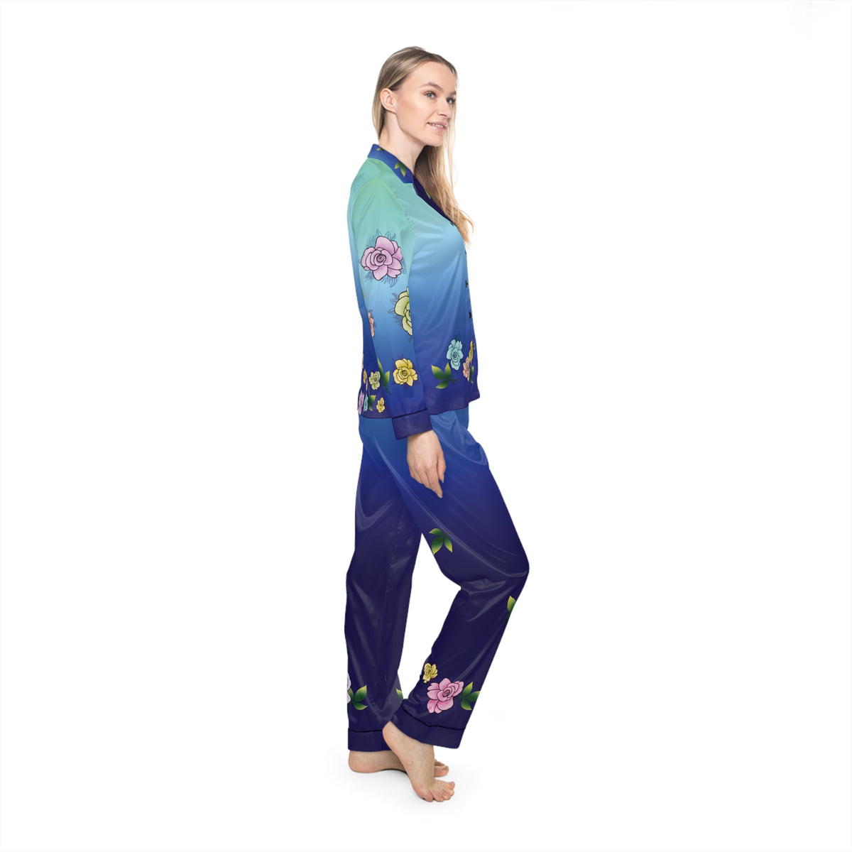 Rose Satin Pajama Blue