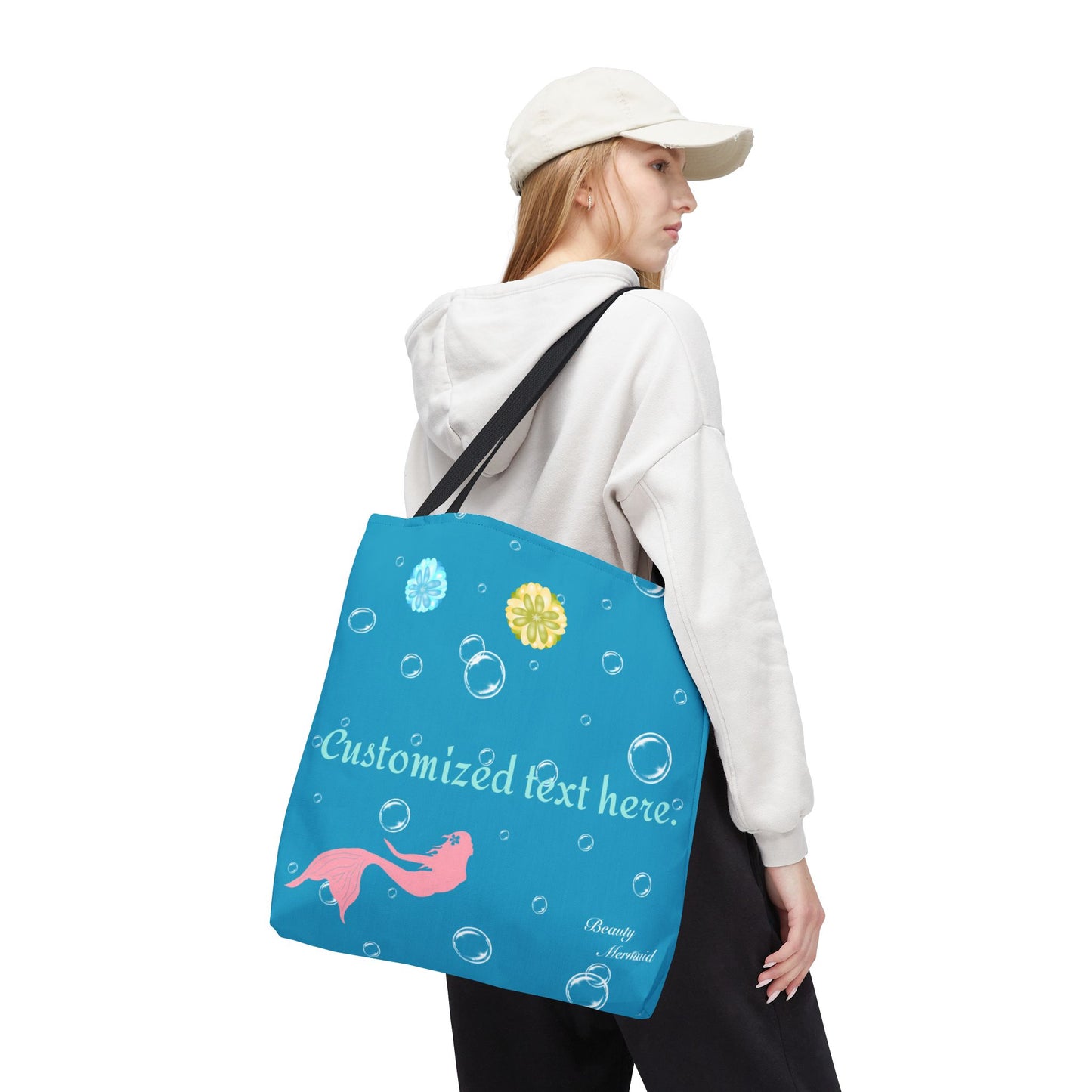Personalized Floral Mermaid Tote Bag