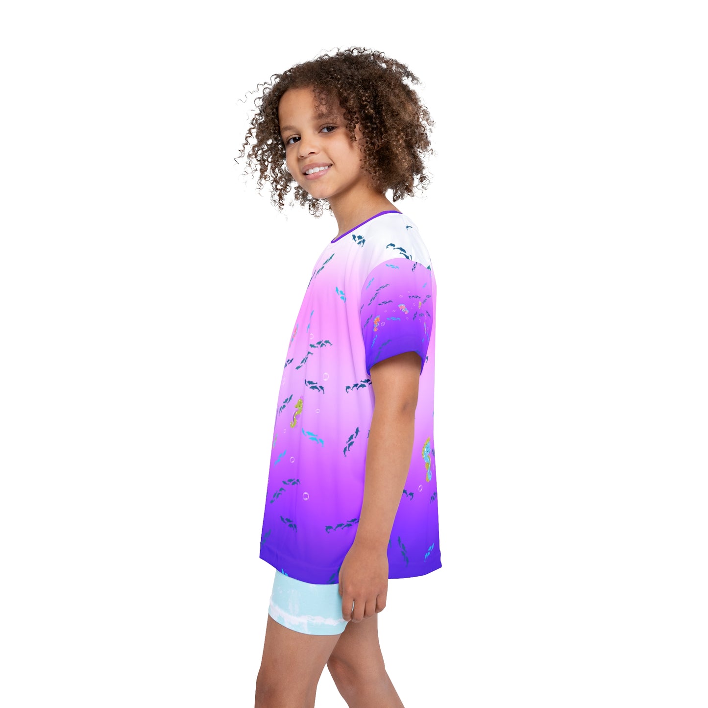 Seahorse Dolphin Kids Sports Jersey Purple