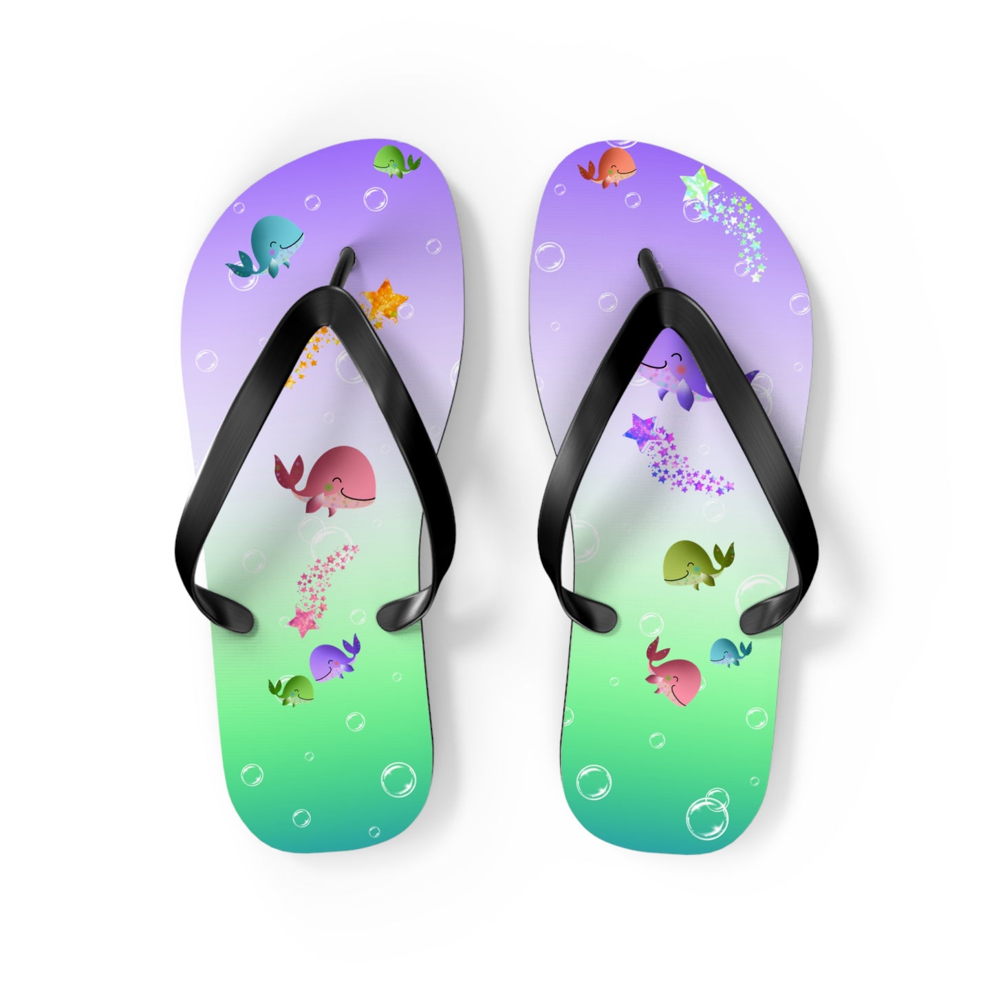 Whales Purple Green Ocean Flip Flops