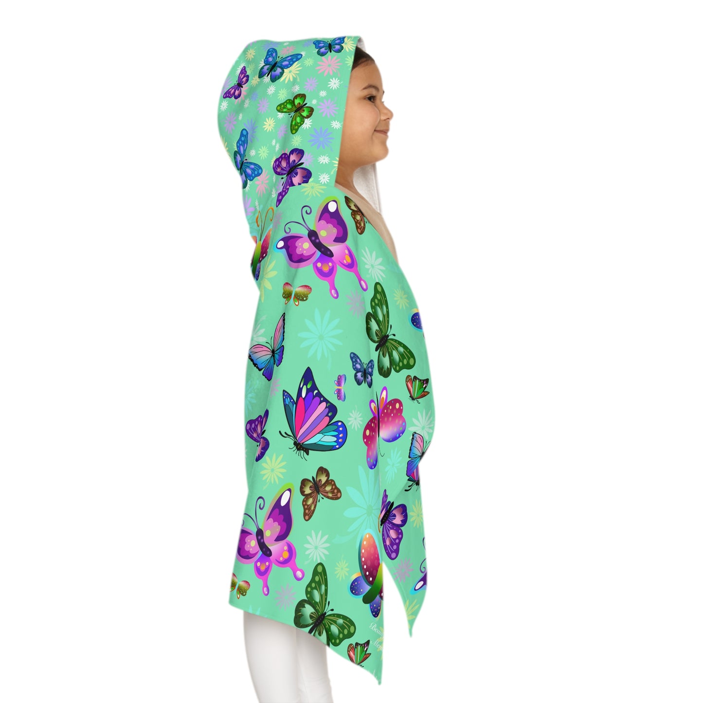 Green Butterfly Floral Youth Hooded Towel