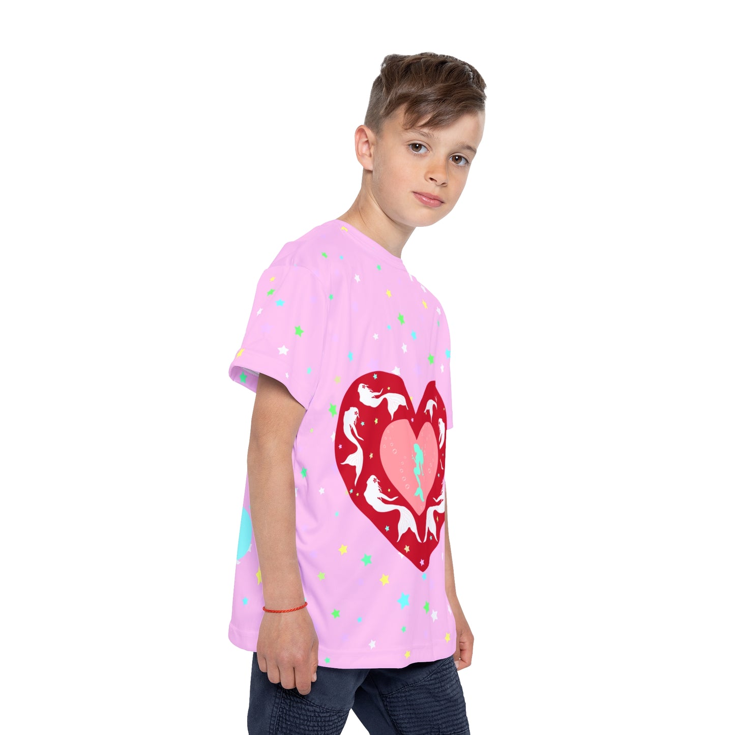 Light Pink White Mermaid in Heart Kids Sports Jersey