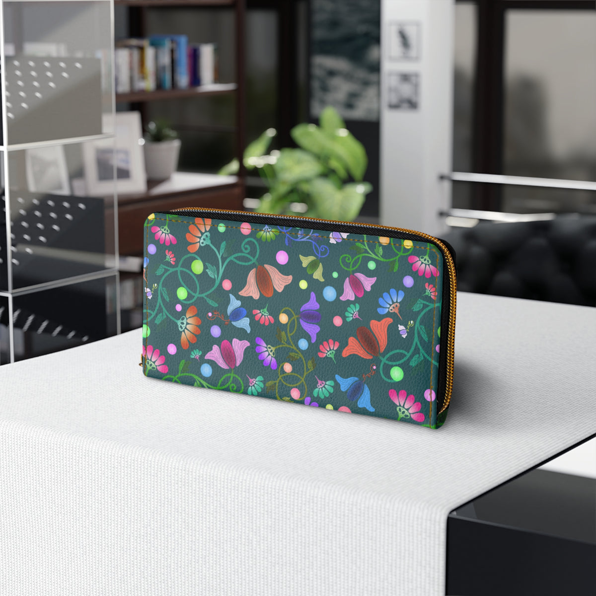Flower Zipper Wallet Green