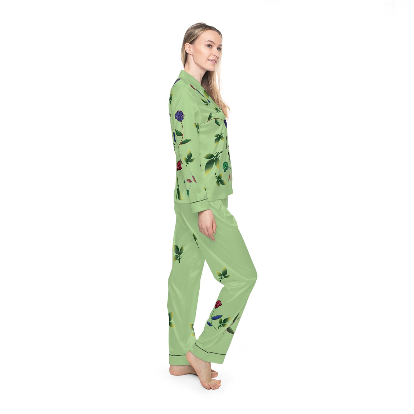 Rose Satin Pajama Green