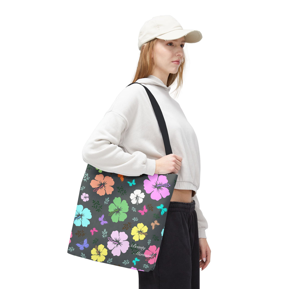 Gray Floral Tote Bag