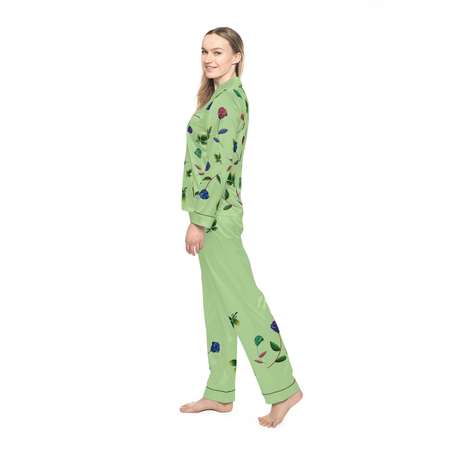 Rose Satin Pajama Green