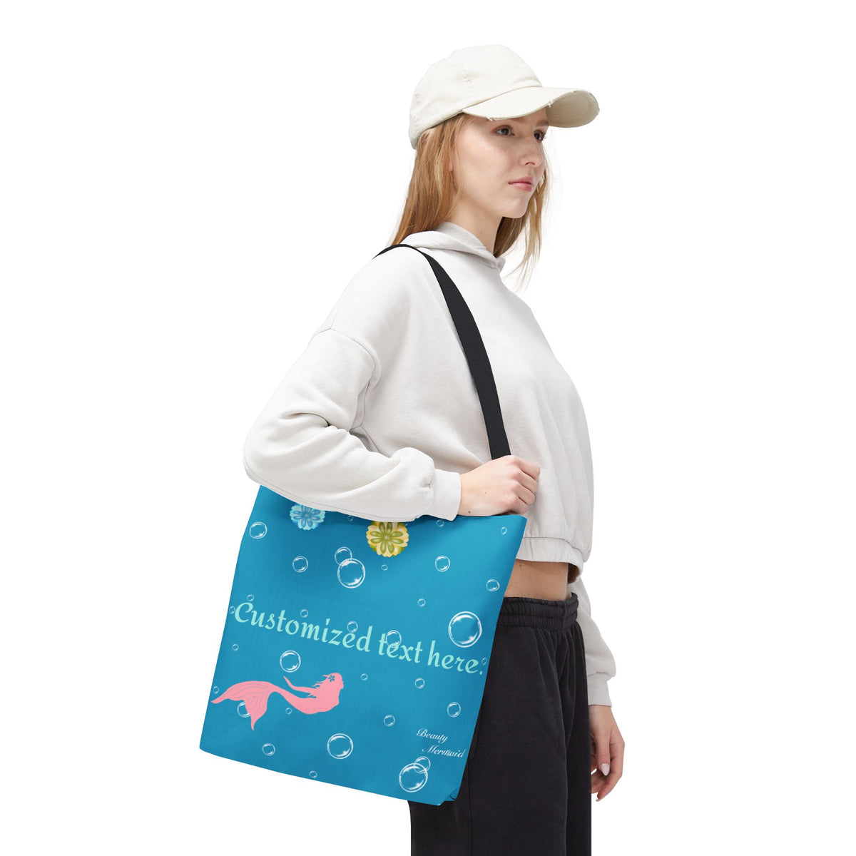 Personalized Floral Mermaid Tote Bag