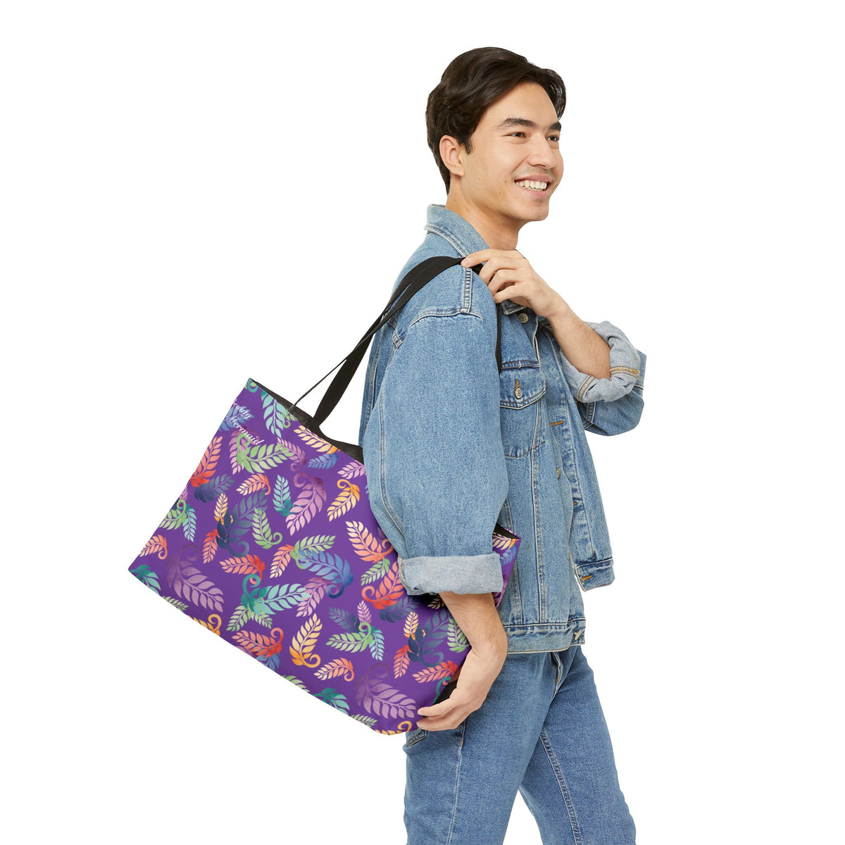 Colorful Tropical Leaf Weekender Tote Bag Purple