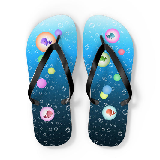 Whales Bubbles Deep Blue Ocean Flip Flops