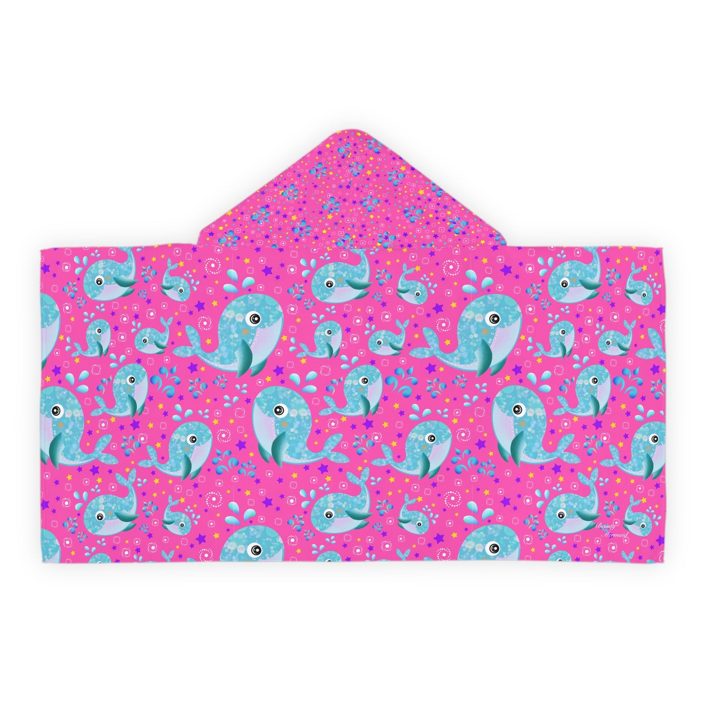 Whale Youth Hooded Towel Pink Ocean
