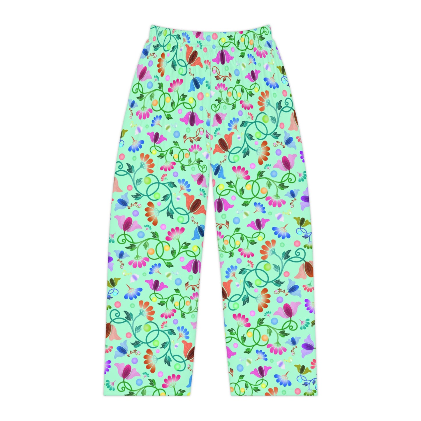 Curly Flowers Light Green Women's Pajama Pants