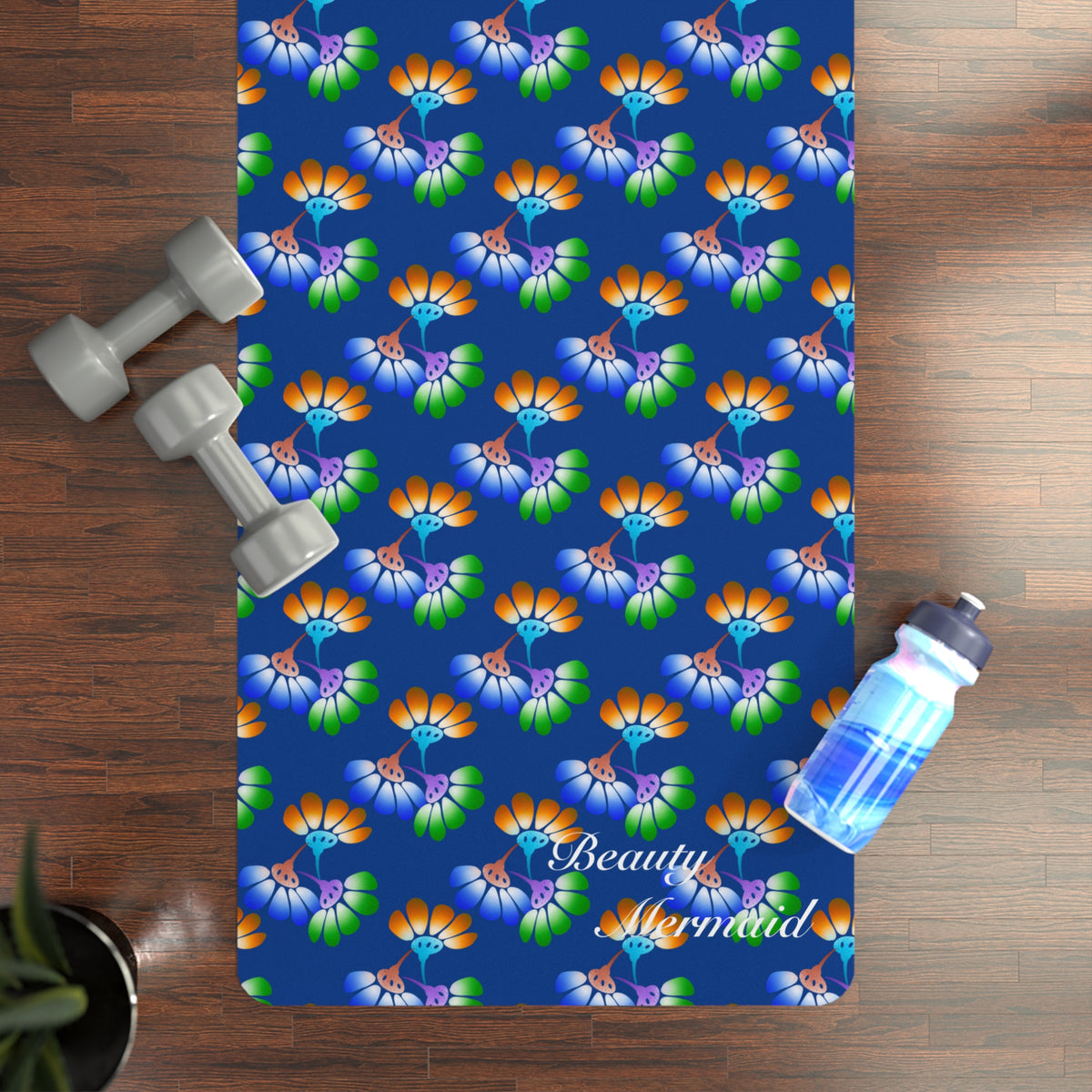 Shiny Floral Blue Yoga Mat
