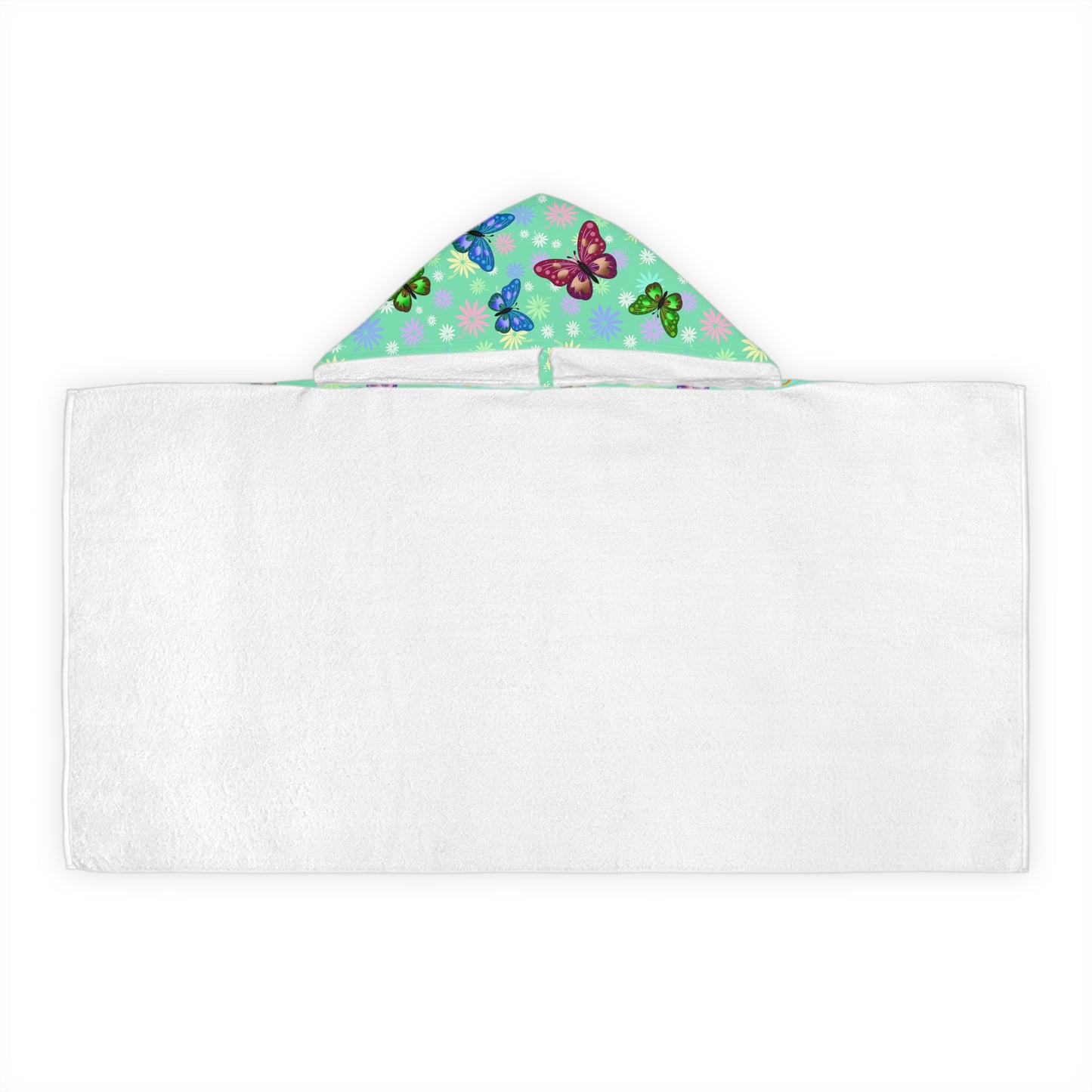 Green Butterfly Floral Youth Hooded Towel