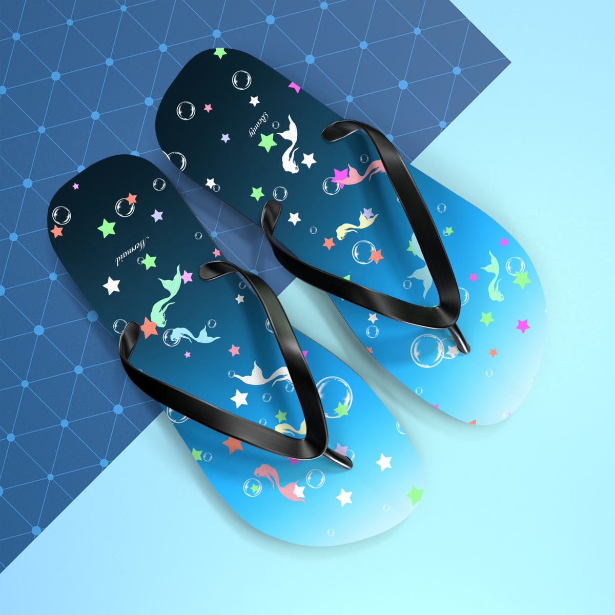 Mermaid Stars Blue Ocean Flip Flops