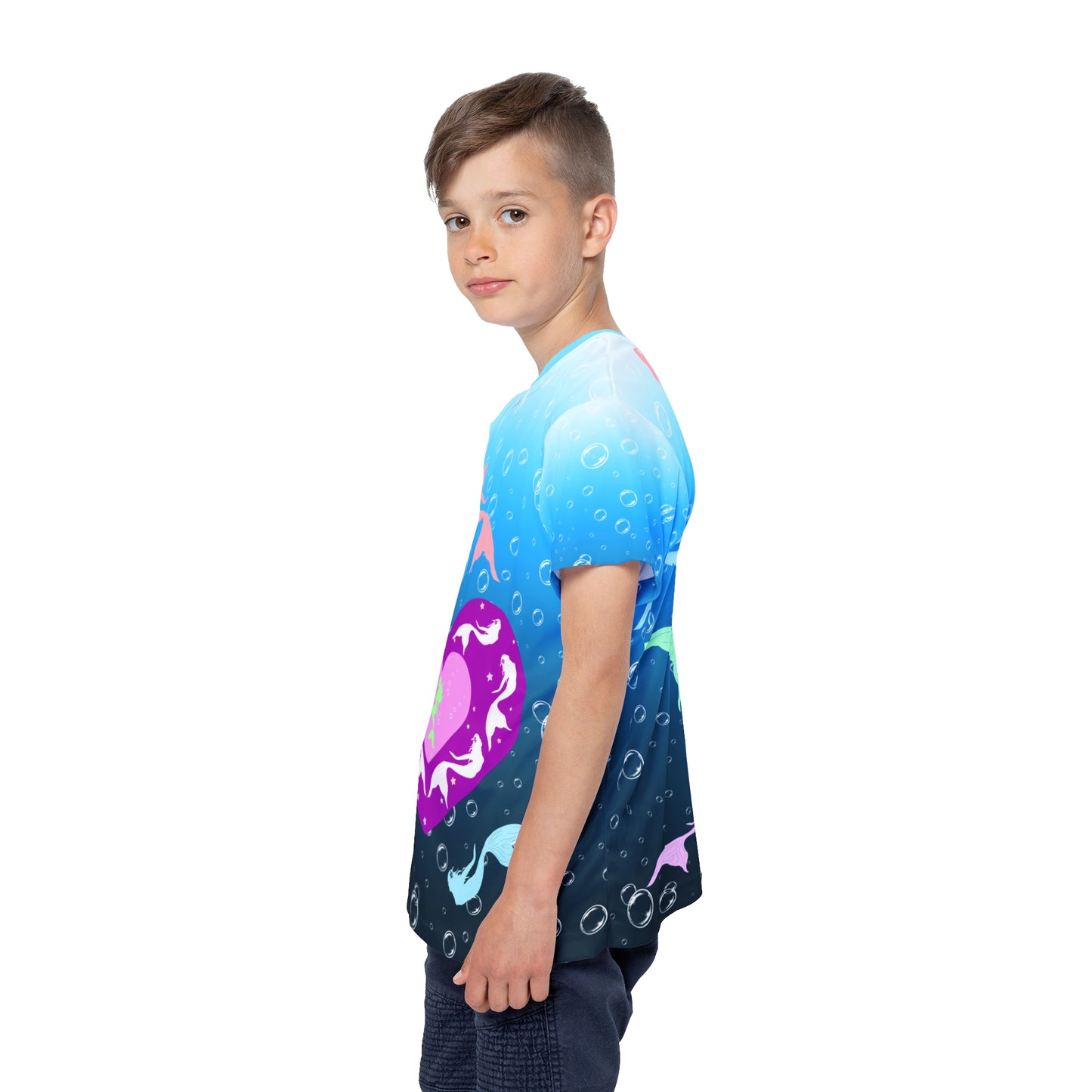 Colorful Mermaids in Blue Bubble Ocean Kids Sports Jersey