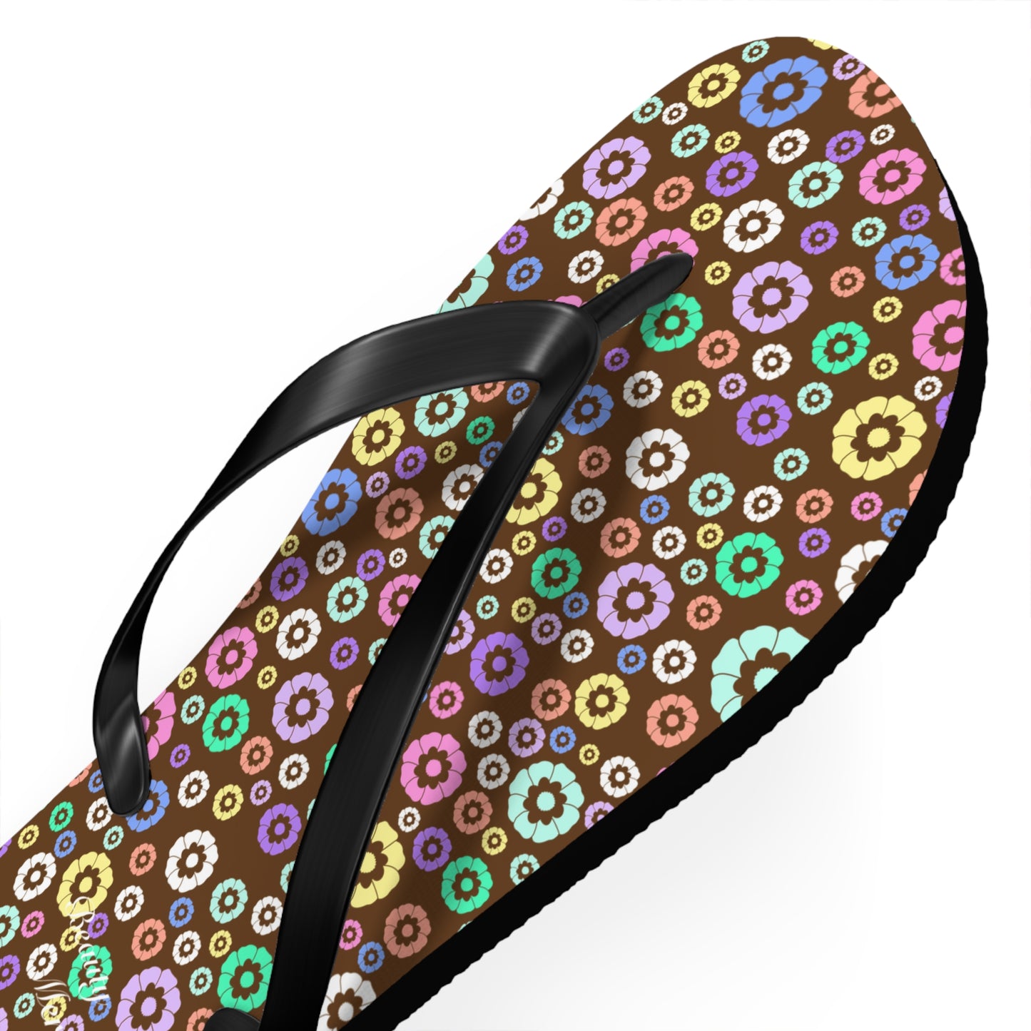 Round Floral Brown Flip Flops